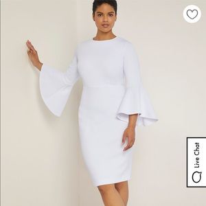 Eloquii White Scuba Dress with Flare Sleeves